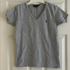 Ralph Lauren Gray V-Neck Tee with Pink Pony